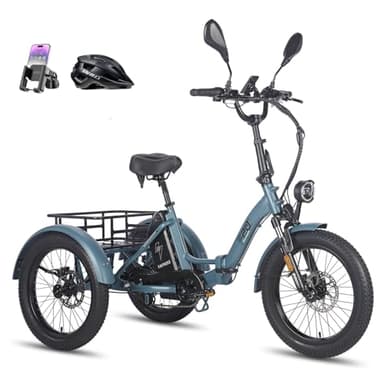 Fafrees F20 Mate Elektro Dreirad klappbar 20 * 3.0 Zoll, Lastendreirad 48V 21Ah Akku, e Bike 3-Rad 65N.m Motor 25km/h, Reichweite bis zu 55-110Km (Kleiner hinterer Korb, Blau)