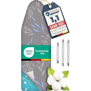 Super Soft 5 Schichten Turbo-Bügelbrettbezug 120x45, Made in Germany, ÖKOTEX Baumwoll-Polsterung, schneller mit Thermoreflexion, 5 Größen, EasyFit+Spanner, XL Fläche 120-125x40-45cm