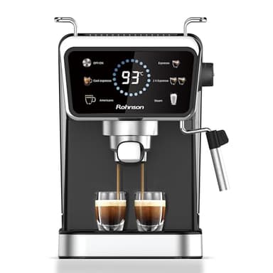 Rohnson Espressomaschine für Gemahlenen Kaffee, 20 Bar Pumpe, 1,5 L Abnehmbarer Wassertank, 1350W, Heiß- und Kaltbrühfunktion, Dampfdüse für Milchschaum, Leicht zu Reinigen, Energiesparendes Design