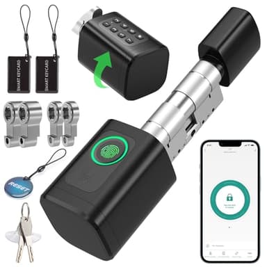 FITNATE Fingerabdruck Smart Lock, Elektronisches Türschloss Haustürschloss, Verstellbarer Schließzylinder 60-80mm, öffnen mit Fingerabdruck, Passwort, RFID, App, Bluetooth, Schlüssel