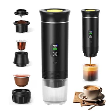 Tragbare Espressomaschine, 3 in 1 Mini Reisekaffeemaschine 20 Bar mit USB-C, Camping-Kaffeemaschine, selbsterhitzend, Kompatibel mit gemahlenem Kaffee & Kapseln für Wandern, Büro, Wohnmobil, Camping