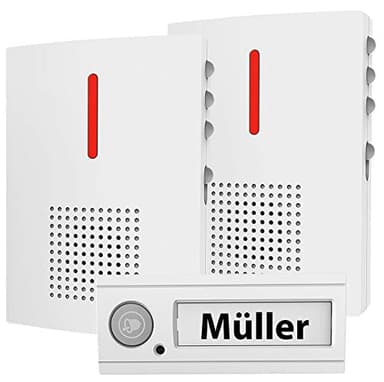 CASAcontrol Haustürklingel Ton: Funk-Türklingel + 2 Empfänger, Licht & Ton Signal, IPX4, weiß (Hausklingel, Klingel drahtlos, Türklingelverstärker)