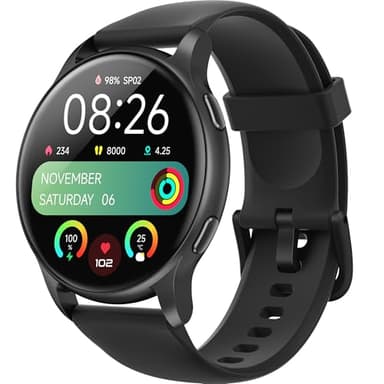Parsonver Smartwatch Damen Herren mit 5ATM Wasserdicht, Schwimmuhr mit Telefonfunktion, 44 mm Fitnessuhr mit 100+ Sportmodi, Herzfrequenz, Schlaftracking, Smart Watch für Android & iPhone, Schwarz