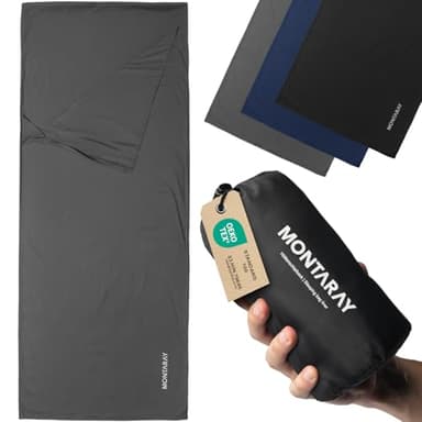 Hüttenschlafsack Mikrofaser Dopellagig mit Augenmaske & Ohrstöpsel Kleines Packmaß – Atmungsaktiv, weich & Hautfreundlich - Kompakt & Ultraleicht mit Kissenfach – 220x90cm für Reise & Hütte Gry