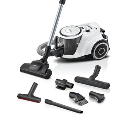 Bosch Staubsauger beutellos Serie 6 BGC41XALL, Bodenstaubsauger, Testsieger, ideal für Allergiker, Hygiene-Filter, Hartbodendüse, XXL-Polsterdüse, hohe Saugleistung, leise, 700 W, weiß
