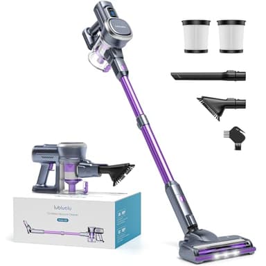 Lubluelu Akku Staubsauger mit 25000Pa Saugleistung, Staubsauger Kabellos mit bis zu 50Min. Laufzeit, Freistehend mit Herausnehmbarem Akku für Hartböden, Tierhaare, Teppiche
