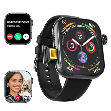 4G Smartwatch mit Telefon 2.1" AMOLED Touch Großbildschirm Smart Watch für Herren Damen Fitness 1020mAh GPS Tracker SIM Slot Drehende Kamera Herzfrequenz Monitor SOS Anruf Sportuhren 3GB+32GB Schwarz