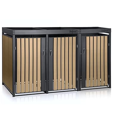 Zelsius Mülltonnenbox 3er mit Pflanzdach für 3 Tonnen | 120-240 Liter | Anthrazit RAL 7016 | Tür in Holzoptik inkl. Erweiterungsmöglichkeit | Mülltonnenhäuschen, Müllboxen