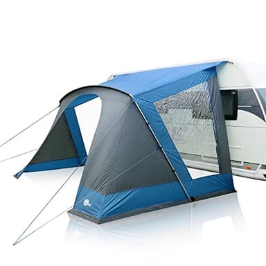 your GEAR Caravan Sonnendach Sharki - 2 Größen mit 330 oder 400cm Breite, Tiefe 250cm - UPF 50+ Vorzelt für Wohnwagen oder Wohnmobil mit Alugestänge, 2 Panoramafenster, 5000mm Wassersäule
