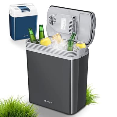 Juskys elektrische Kühlbox 24 Liter 12 V / 230 V für Auto, LKW, Reisemobil, Camping - Mini Kühlschrank kalt & warm - thermoelektrische Box - Grau