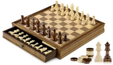 Peradix Schach Dame Spiel 2 in 1 Magnetisch Schachspiel aus Walnußholz Holz, 32x32 cm Schachbrett mit Aufbewahrungsschublade und 2 Queen-Stücke, Spielzeug und Geschenk für Kinder