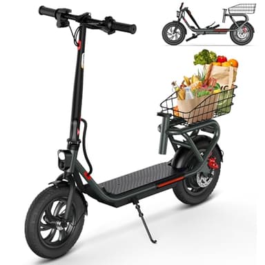 SISIGAD E Scooter 12 Zoll Electric Scooter Faltbarer Elektroroller Erwachsene mit Abnehmbarer Korb, E Roller 36V 7.8AH 20km/h Elektro Roller Scooter mit Automatisches Licht, Doppelte Bremse