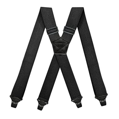 BaronHong Flughafenfreundliche Hosenträger, kein Summen, Kunststoff, 4 Clips, 3,8 cm, vollelastische Hosenträger mit Lederaufnäher, Ski-Hosenträger (schwarz, M)