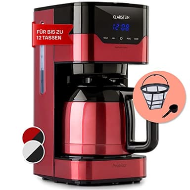 Klarstein 1,2 L Kaffeemaschine mit Thermoskanne und Timer, Kaffeemaschine Filtermaschine für 10 Tassen, 800 W Filter Kaffeemaschine Groß, Filterkaffeemaschine mit Edelstahl-Thermoskanne für Kaffee