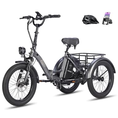 Fafrees F20 Mate ebike klapprad Dreirad 20 * 3.0 Zoll, E-Dreirad für Erwachsene 48V 18.2Ah Akku, e-Bike 3 Rad 25km/h, Lastenfahrrad für senioren Reichweite 55-110Km (Kleiner Korb, Grau)