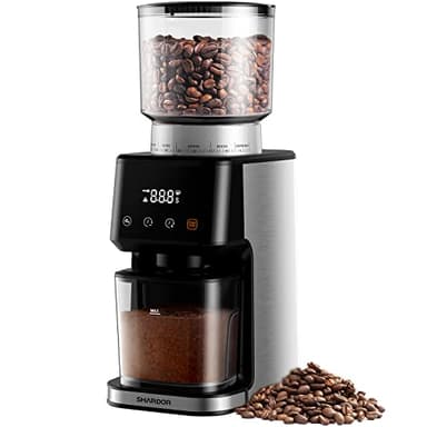 SHARDOR Edelstahl Elektrische Kegelmahlwerk, 51 Stufen der Feinen Mahlung, 3 in 1 Kaffeemühle, Aktualisiert Mit neuen Pulverhalter Kaffeemühle Kegelmahlwerk, LCD-Bildschirm Und Große Kapazität