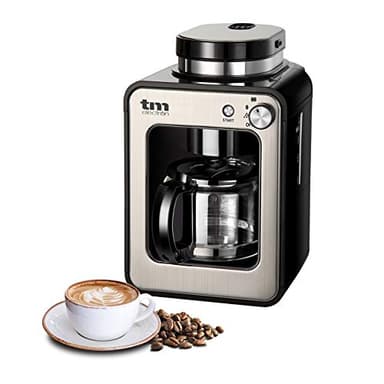 TM Electron Mini-Kaffeemaschine mit Kaffeemühle, 4 Tassen, für Kaffeebohnen, 600 W, waschbarer Filter silber