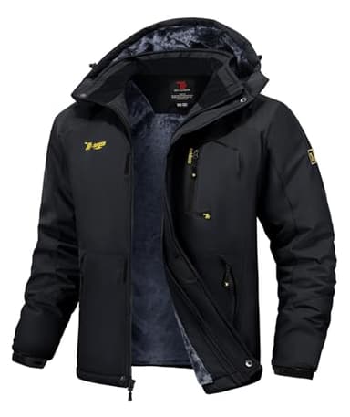 Rdruko Skijacke Herren Warme Winterjacke Gefüttert Verdickt Softshelljacke Wasserdicht Snowboardjacke Atmungsaktiv Funktionsjacke mit Abtrennbarer Kapuze(Schwarz, 4XL)