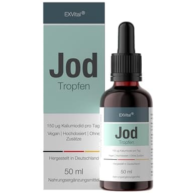Jod Tropfen, 150 µg hochdosiertes Kaliumiodid pro Tagesdosis, flüssige Iodine, vegan, ohne Zusätze & ohne Alkohol, 50 ml, Made in Germany