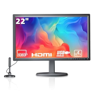 DESOBRY 1080P 22 Zoll Mini Fernseher, HDMI USB AV-Eingang, Kleiner Fernseher mit Antenne und DVB-T2-Tuner, Kompakter 12V Fernseher für Küche und Wohnmobil, oder Oder Computer-/Überwachungsbildschirm