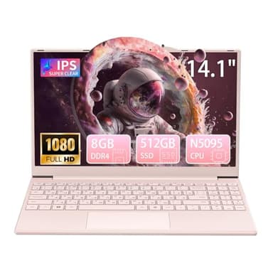 Auusda Laptop 14 Zoll, Quad-Core N5095 (Bis zu 2.9GHz) 8GB DDR4 512GB SSD, Günstiger Laptop, HDMI, USBx2, Micro SD, Speicher erweiterbar bis 2TB, Notebook für Studenten & Büro-Rosa