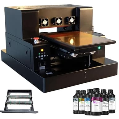 UV Drucker A3, uv Drucker Farbe UV Drucker Rotation Flachbett Inkjet UV Printer A3-L805 USB 1440 x 1440 DPI 220V mit C, M, Y, K, W, V Tinte für Flaschen/Papier/Telefon Fall/PVC/UVDTF/Acryl/Holz etc.