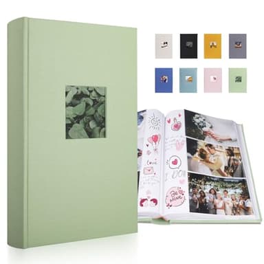 Fotoalbum Einsteckalbum 10x15 300 Fotos, Leinen Fotoalbum zum Einstecken 10x15, Die Memo-Einsteckalben (Salbeigrün)