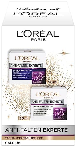 L'Oréal Paris feuchtigkeitsspendendes Pflegeset, Anti-Aging Tages- & Nachtcreme zur Minderung von Falten, Anti-Falten Experte 55+, 2 x 50 ml
