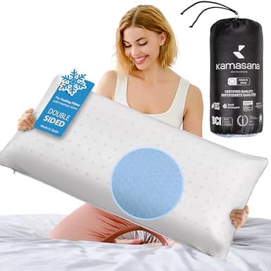 KAMASANA Orthopädisches Kissen 40 x 80, Höhe 13 cm – hellblauer kühlender Bezug – Memory-Schaum – hypoallergen, ergonomisch, atmungsaktiv, mit Belüftung und Nackenstütze