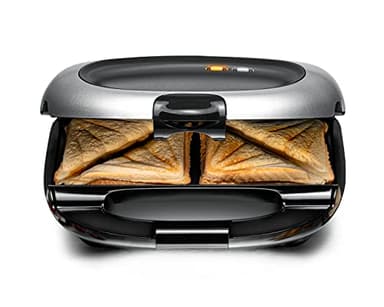 ROMMELSBACHER Sandwich Maker ST 1000 - extra tiefe Backmulden, für 2 American XL Sandwiches, Antihaftbeschichtung, Überlaufschutz, Rundum-Versiegelung, hohe Trennstege, platzsparende Aufbewahrung