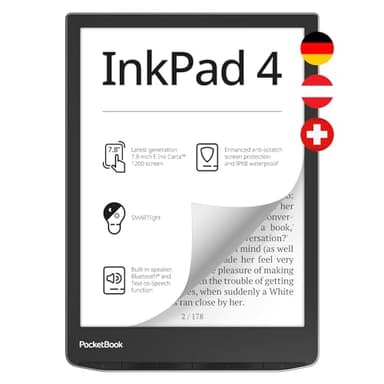 Pocketbook InkPad 4 E-Reader, 7,8'' E-Ink Touch, 32 GB, Bluetooth, wasserdicht, Silber - DE/at/CH-Version