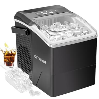 Eiswürfelmaschine Klein Ice Maker Leise - 2Größen von Bullet Ice Cube Maker Eiswürfel maschine Mini 9 Würfel in 6 Minuten Fertig Eiswürfelbereiter mit Tragbarem Griff für Büro Camping&Party (Schwarz)