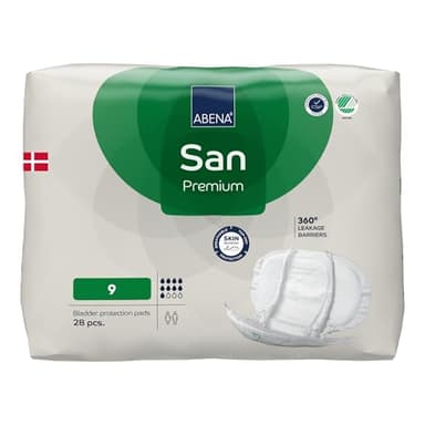 ABENA San 9 Premium Inkontinenzeinlagen 28 Stück für Damen und Herren, 2400 ml Saugfähigkeit, schnell einziehende Inkontinenzprodukte, diskrete und anatomische Inkontinenzeinlagen für Männer/Frauen