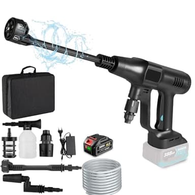 Akku Hochdruckreiniger-3-Stufiger Max 200 Bar Mobiler Hochdruckreiniger Akku mit 6-IN-1 Düse und Verstellbar Winkeln Düse | Tragbarer Hochdruckreiniger für Makita 18V Akku (Schwarz mit 1 Batterie)