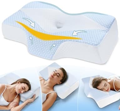 Hypuno Orthopädisches Memory Foam Kopfkissen Nackenstützkissen gegen Nacken- & Schulterschmerzen mit Kühlendem, Waschbarem Bezug – Ergonomisches Schlaf- & Komfortkissen für Seiten- & Rückenschläfer