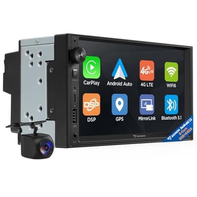 Eonon 7 Zoll Android 13 Doppel-Din-Autoradio 6+64 GB 4G LTE GPS CarPlay Android Auto Screen Mirroring Split Screen Schnellladung Bluetooth WiFi SWC Lautstärkeregler Headunit mit Rückfahrkamera UX6S
