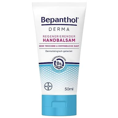 Bepanthol DERMA Regenerierender Handbalsam für die tägliche Pflege, beruhigt sofort juckende, trockene Hände, zieht schnell ein und spendet bis zu 48h Feuchtigkeit. Mit B5-Regenerations-Komplex, 50ml