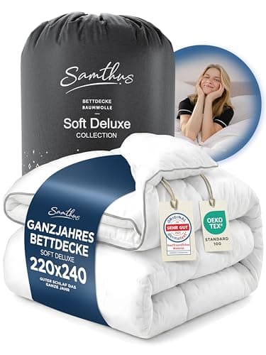 Samthus Premium Bettdecke 220x240cm - Oeko-Tex und Dermatest zertifizierte Ganzjahresdecke - kuschelige Schlafdecke Zudecke mit Aussenhülle aus 100% Baumwolle - weiche Steppdecke - Blanket Duvet