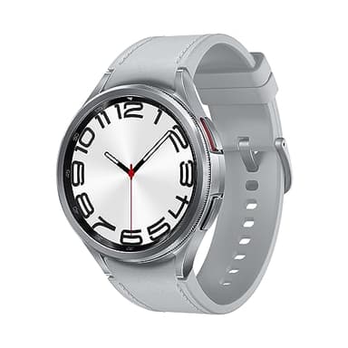 Samsung Galaxy Watch6 Classic Smartwatch, Gesundheitsfunktionen, Fitness Tracker, Schnell ladender Akku, LTE Smartwatch, 47 mm, Silber, Inkl. 36 Monate Herstellergarantie [Exklusiv bei Amazon]