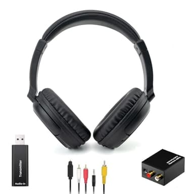 Kabelloses TV-Kopfhörer mit USB Transmitter für Senioren, Bluetooth5.3 Über-Ohr Headset, 30 Stunden Akku, Einziehbarer Kopfbügel TV-Headset, Unterstützung Koaxiale Optische RCA USB Audio Ausgang