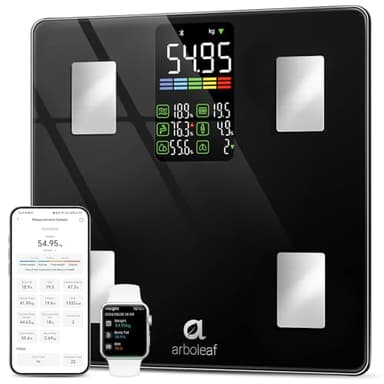 arboleaf Körperfettwaage mit App Waage mit Körperfett und Muskelmasse 226KG/500lb, Personenwaage digital für Körperanalyse 14 Körpermaße, Genaue Waage mit Großes LED-Display und 30 * 30cm Plattform