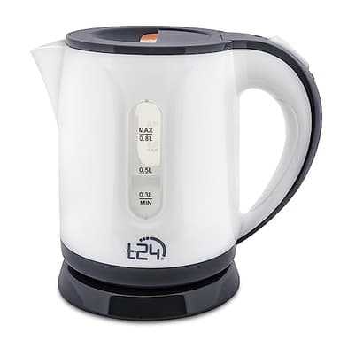 T24 Wasserkocher Klein 0,8L - Kompakt & Leicht, 1100W, BPA-Frei, Trockenlauf- & Überhitzungsschutz, TÜV Rheinland GS Zertifiziert, Ideal für Reisen, Grau-Weiß