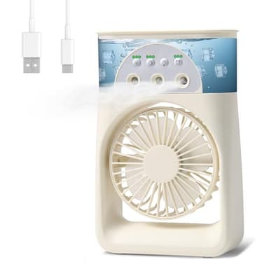 Journeyside Mini Klimaanlage Mobil, 4-in-1 Mobiles Klimagerät, 3 Windgeschwindigkeiten & 2 Feuchtigkeits Modi,90° Drehen,Timer,7 Farben Licht Mini Luftkühler für Zimmer