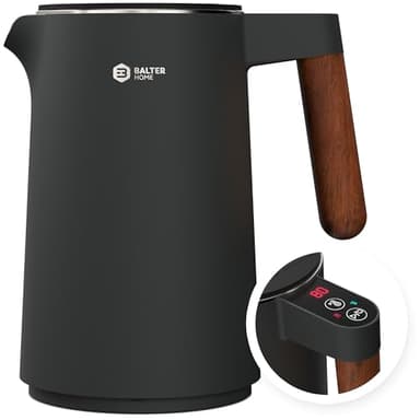 BALTER Edelstahl Wasserkocher mit Temperatureinstellung, 40°C-100°C, Doppelwand, BPA frei, leise & kabellos, Kettle, Teekocher mit Temperaturwahl, 1.5L, 2200W, Weiß