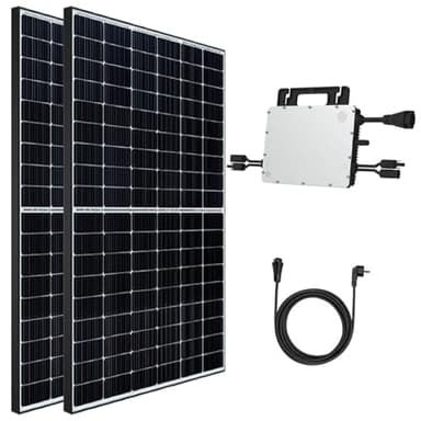 Balkonkraftwerk 1170W Solaranlage Komplettset mit 800W Hoymiles Micro Wechselrichter WiFi, 2X 450W Bifazial Solarmodule Black Frame für Haus Dach Terrasse Garten PV Anlage