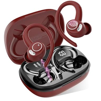 Bluetooth Kopfhörer Sport, in Ear Kopfhörer Kabellos Bluetooth 5.3 mit HD Mic, Herausragender Sound, 40 Std Spielzeit, Comfort Fit, Dual LED-Anzeige, IP7 Wasserdicht Ohrhörer mit Ohrhaken, Red