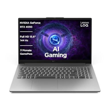 Lenovo LOQ Essential 15IAX9E Gaming AI Laptop | 15.6" FHD 144Hz Display | NVIDIA GeForce RTX 4050 | Intel Core i7-12650HX | 16GB RAM | 1TB SSD | Win11 | QWERTZ | Luna Grau | 3 Monate GamePass