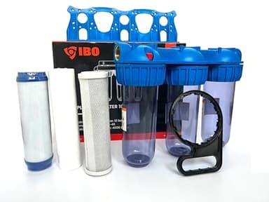 IBO Wasserfilter Vorfilter 3-Stufen 1 Zoll 8 bar | 3 Wasserfilterpatronen | Sedimentfilter | für Hauswasser | Brunnenwasser Wasserversorgung | Durchflussmenge 4000 l/h