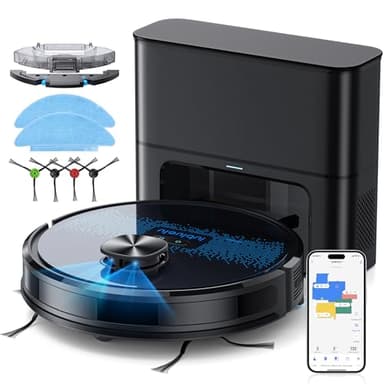 Lubluelu Saugroboter mit Absaugstation 3-in-1, 4000Pa Staubsauger Roboter mit Wischfunktion, Roboterstaubsauger mit Lasernavigation APP Steuerung, Ideal für Tierhaare, Teppiche, Hartböden (SL60 Pro)