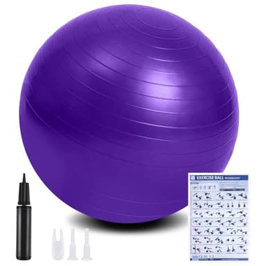 flintronic Gymnastikball, 55 cm Ultra-Dicker Anti-Explosions-Yoga-Ball mit aufblasbarer Fußpumpe, Robuster Maximalbelastbarkeit Fitness-Ball für Sport-Fitness, Yoga, Pilates（Lila）